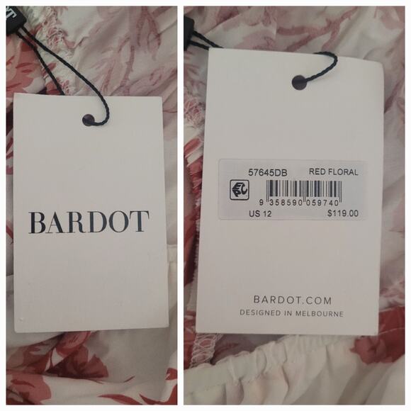 Bardot XXL US 12 AU 16 Eden Red Floral Deep V Neck Cottage Country Sundress NWT - Picture 9 of 12